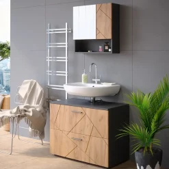 Waschbeckenunterschrank Irma Goldkraft Eiche/Anthrazit 80 x 58.6 cm Vicco