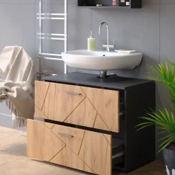 Waschbeckenunterschrank Irma Goldkraft Eiche/Anthrazit 80 x 58.6 cm Vicco