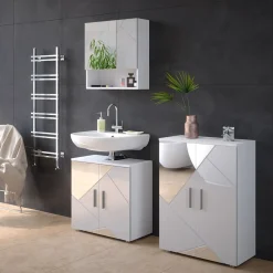 Waschbeckenunterschrank Irma Weiß Hochglanz mit Einsätzen 60 x 59 cm Vicco