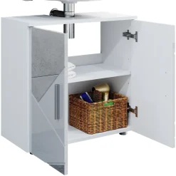Waschbeckenunterschrank Irma Weiß Hochglanz mit Einsätzen 60 x 59 cm Vicco