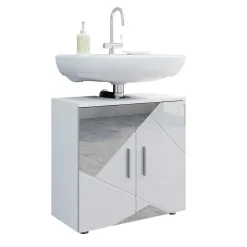 Waschbeckenunterschrank Irma Weiß Hochglanz mit Einsätzen 60 x 59 cm Vicco