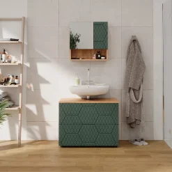 Waschbeckenunterschrank Irma Grün 80 x 58.6 cm mit 2 Schubladen Vicco