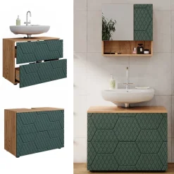 Waschbeckenunterschrank Irma Grün 80 x 58.6 cm mit 2 Schubladen Vicco