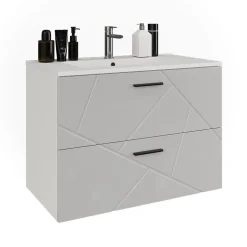 Waschbeckenunterschrank Irma Weiß/Weiß Hochglanz 2 Teile Vicco