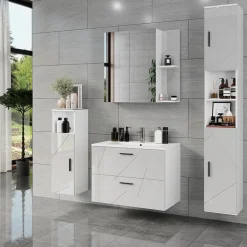 Waschbeckenunterschrank Irma Weiß/Weiß Hochglanz 2 Teile Vicco