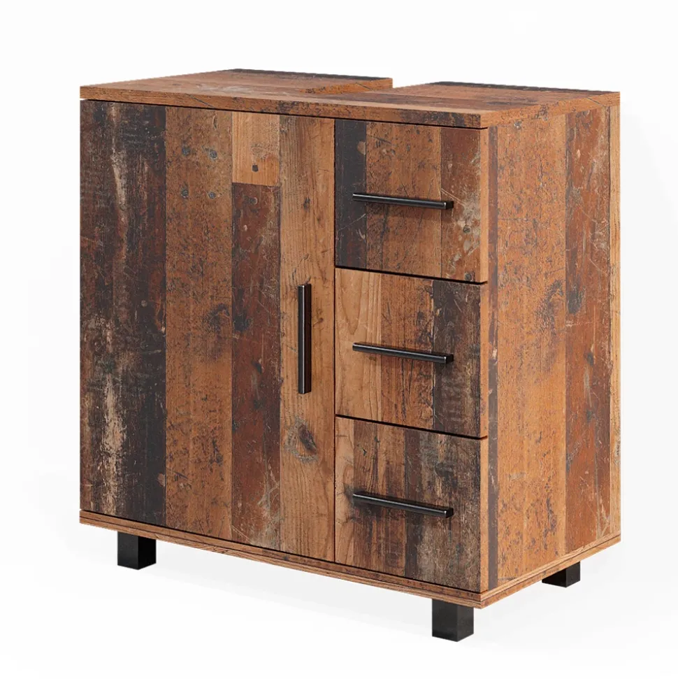Waschbeckenunterschrank Ilias Eiche rustikal 60 x 60.8 cm mit Tür und 3 Schubladen Vicco