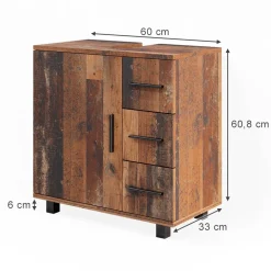 Waschbeckenunterschrank Ilias Eiche rustikal 60 x 60.8 cm mit Tür und 3 Schubladen Vicco