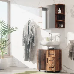 Waschbeckenunterschrank Ilias Eiche rustikal 60 x 60.8 cm mit Tür und 3 Schubladen Vicco