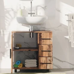 Waschbeckenunterschrank Ilias Eiche rustikal 60 x 60.8 cm mit Tür und 3 Schubladen Vicco