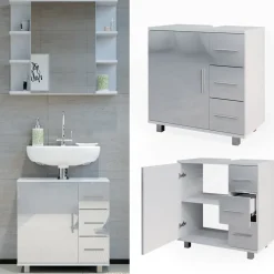 Waschbeckenunterschrank Ilias Weiß Hochglanz 60 x 60.8 cm Vicco