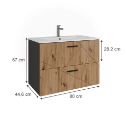 Waschbeckenunterschrank Irma Anthrazit/Artisan 80 x 57 cm mit 2 Schubladen Vicco