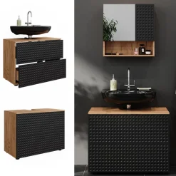 Waschbeckenunterschrank Irma Anthrazit gepunktet 80 x 58.6 cm mit 2 Schubladen Vicco