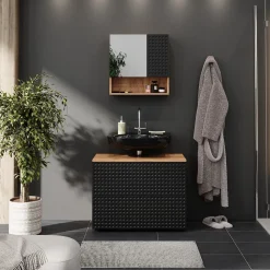 Waschbeckenunterschrank Irma Anthrazit gepunktet 80 x 58.6 cm mit 2 Schubladen Vicco