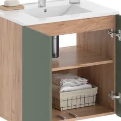 Waschbeckenunterschrank Izan Goldkraft Eiche/Grün Vicco