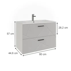 Waschbeckenunterschrank Irma Weiß/Weiß Hochglanz 80 x 57 cm mit 2 Schubladen Vicco