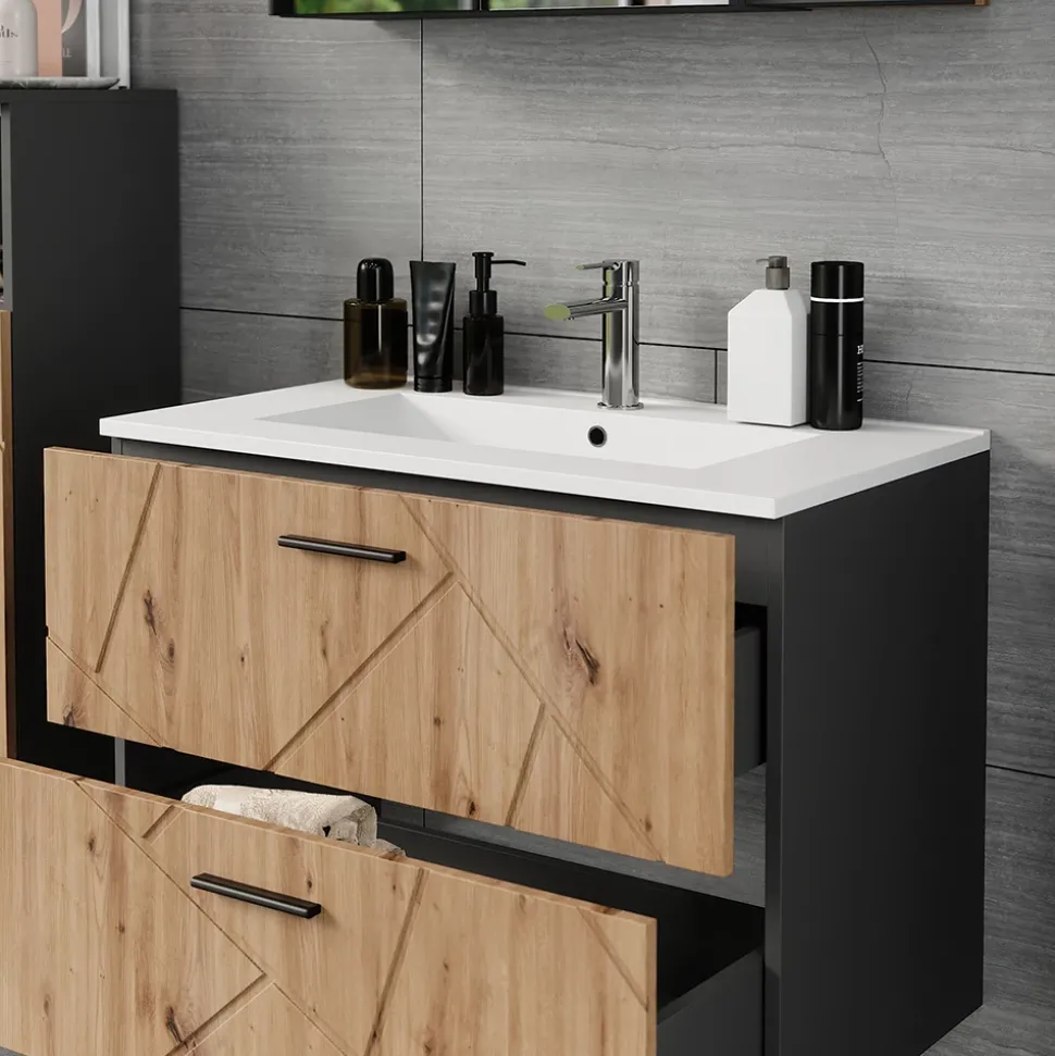 Waschbeckenunterschrank Irma Anthrazit/Artisan 2 Teile Vicco