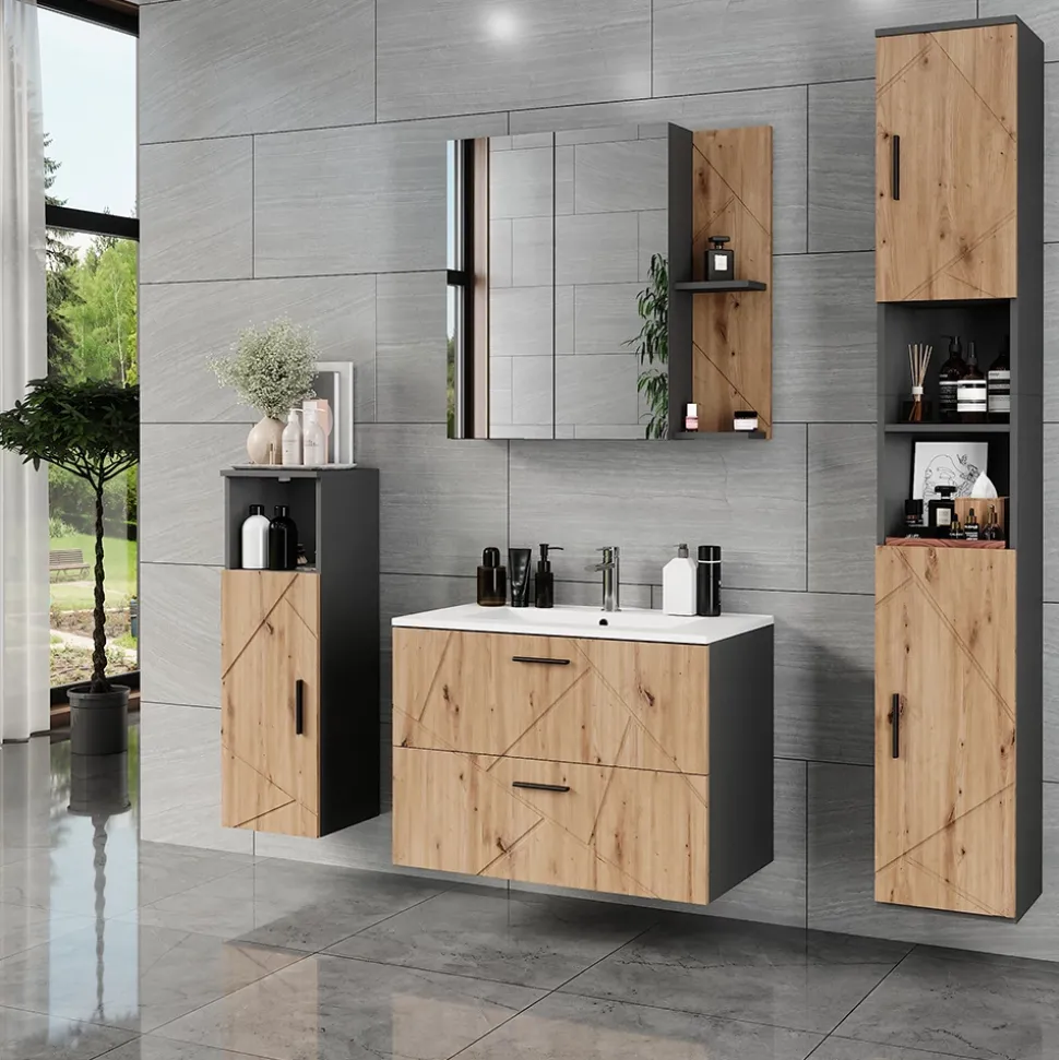 Waschbeckenunterschrank Irma Anthrazit/Artisan 2 Teile Vicco