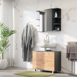 Waschbeckenunterschrank Ilias Goldkraft Eiche/Anthrazit 2 Teile, Unterschrank 80 cm Vicco