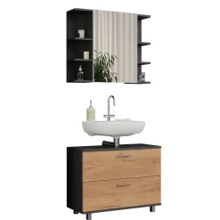 Waschbeckenunterschrank Ilias Goldkraft Eiche/Anthrazit 2 Teile, Unterschrank 80 cm Vicco