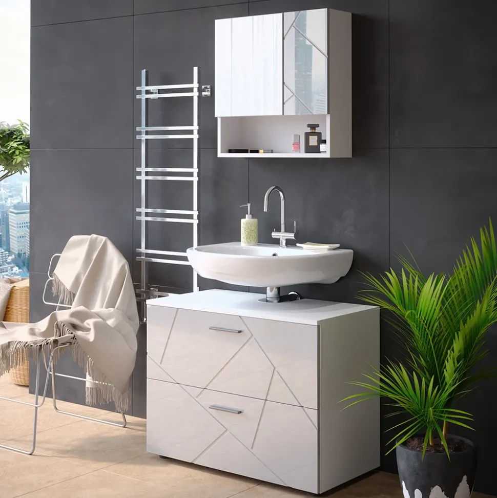 Waschbeckenunterschrank Irma Weiß Hochglanz 80 x 58.6 cm Vicco