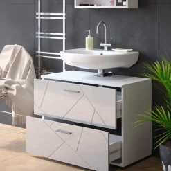 Waschbeckenunterschrank Irma Weiß Hochglanz 80 x 58.6 cm Vicco