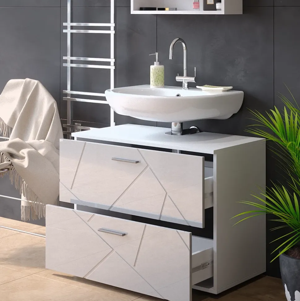 Waschbeckenunterschrank Irma Weiß Hochglanz 80 x 58.6 cm Vicco