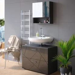 Waschbeckenunterschrank Irma Anthrazit Hochglanz 80 x 58.6 cm Vicco