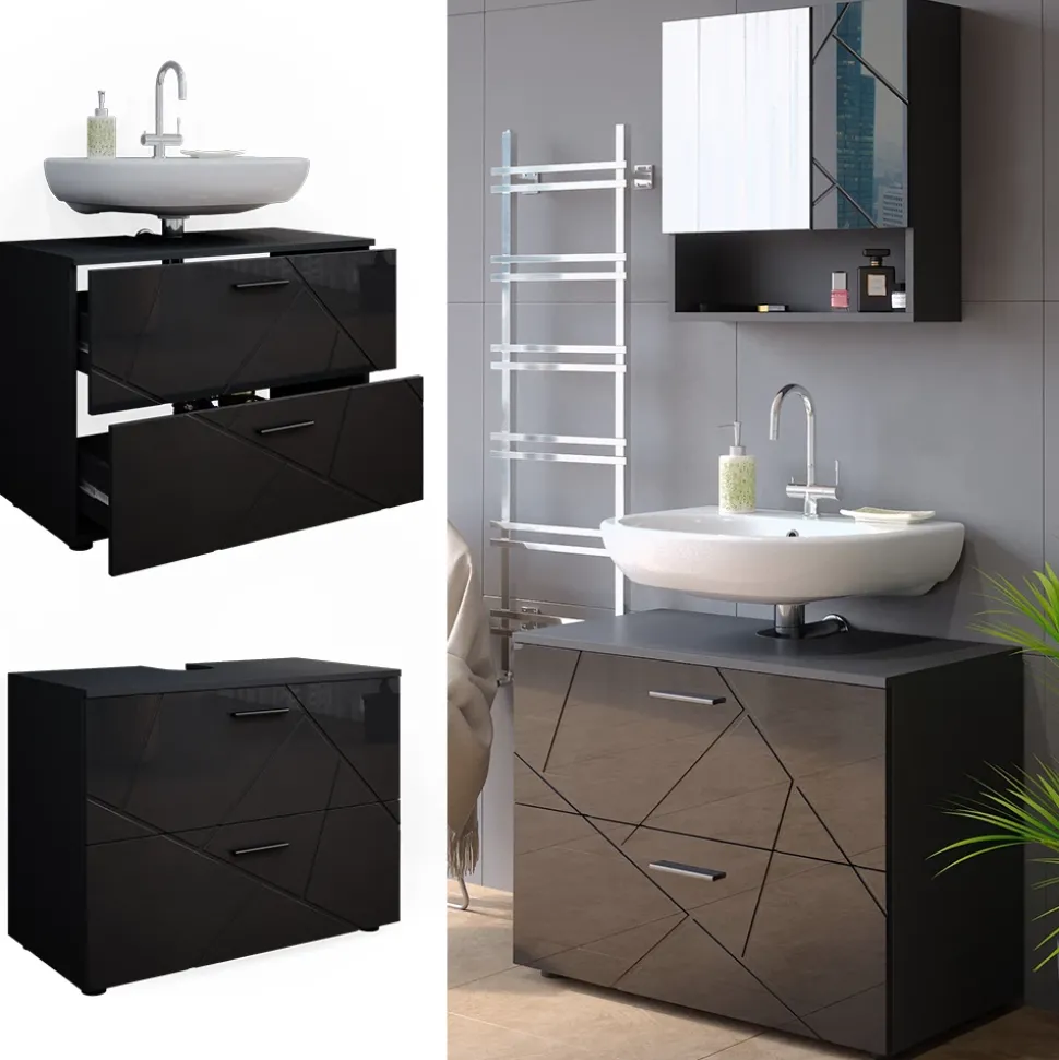 Waschbeckenunterschrank Irma Anthrazit Hochglanz 80 x 58.6 cm Vicco