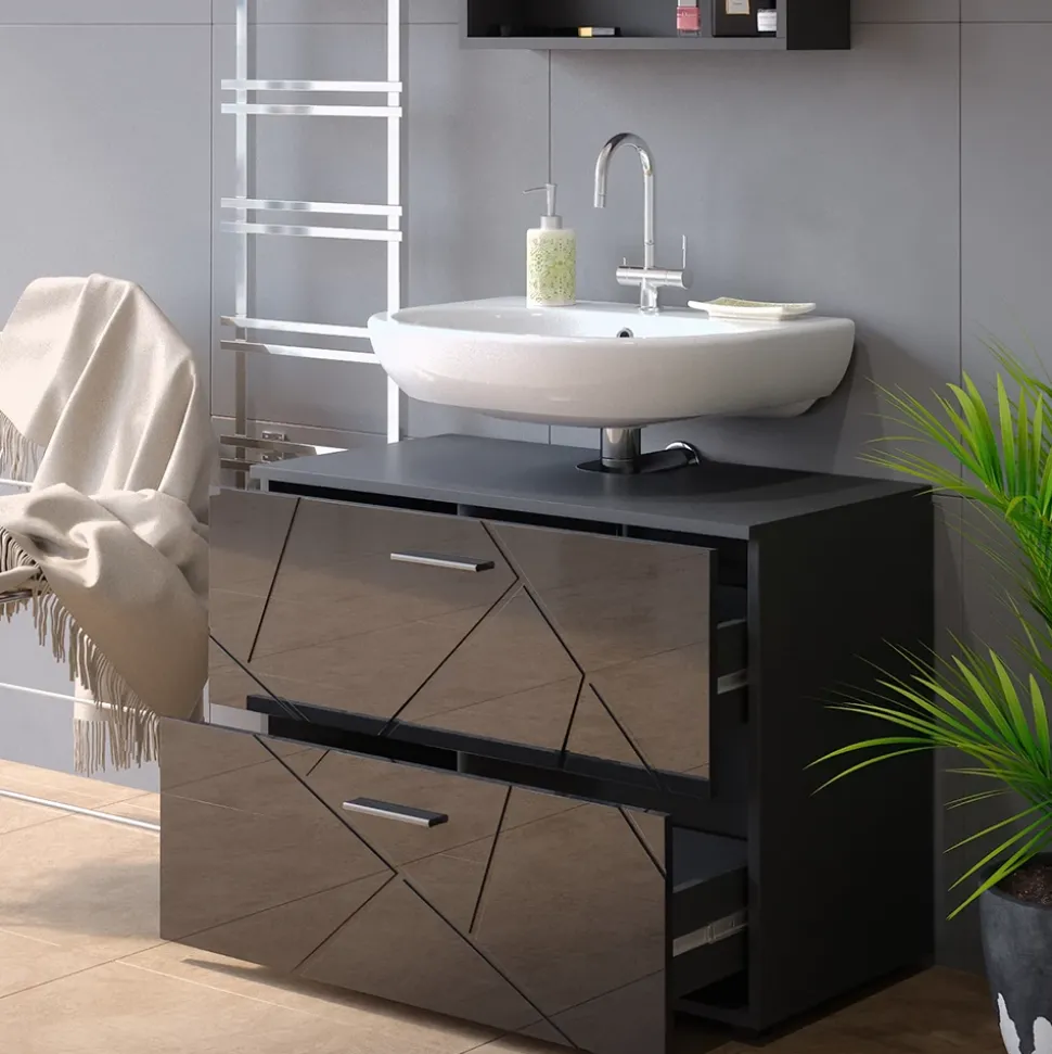 Waschbeckenunterschrank Irma Anthrazit Hochglanz 80 x 58.6 cm Vicco