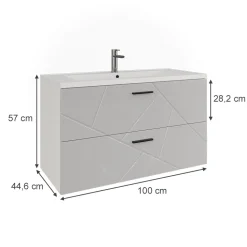 Waschbeckenunterschrank Irma Weiß/Weiß Hochglanz 100 x 57 cm mit 2 Schubladen Vicco