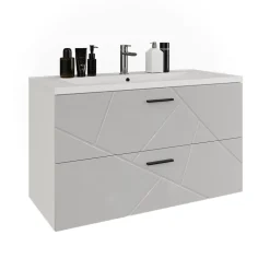 Waschbeckenunterschrank Irma Weiß/Weiß Hochglanz 100 x 57 cm mit 2 Schubladen Vicco