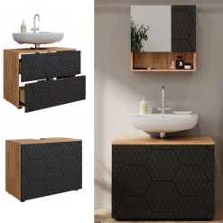 Waschbeckenunterschrank Irma Anthrazit mit Wabenstruktur 80 x 58.6 cm mit 2 Schubladen Vicco