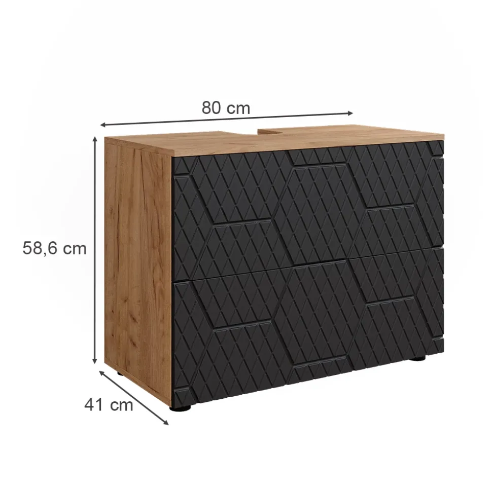 Waschbeckenunterschrank Irma Anthrazit mit Wabenstruktur 80 x 58.6 cm mit 2 Schubladen Vicco