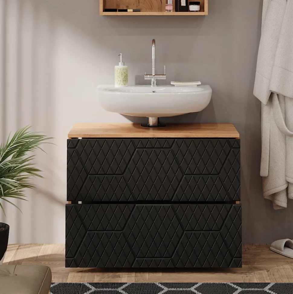 Waschbeckenunterschrank Irma Anthrazit mit Wabenstruktur 80 x 58.6 cm mit 2 Schubladen Vicco