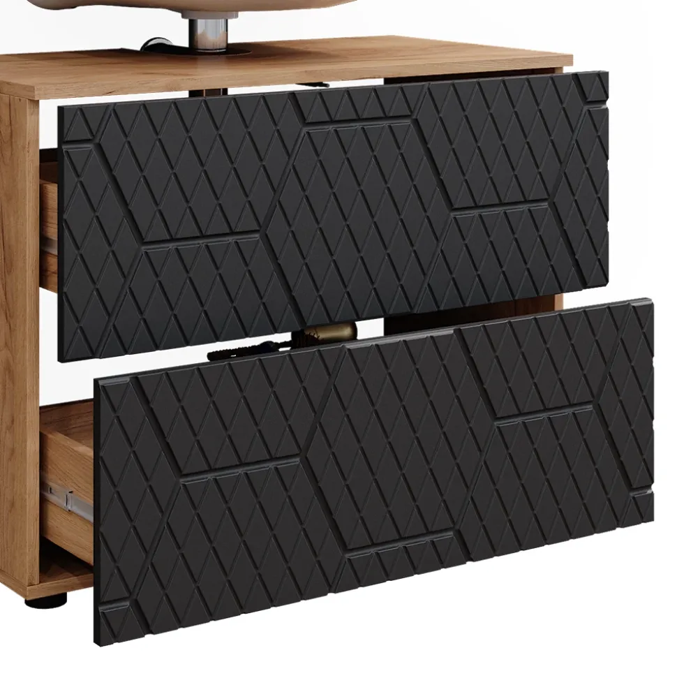 Waschbeckenunterschrank Irma Anthrazit mit Wabenstruktur 80 x 58.6 cm mit 2 Schubladen Vicco