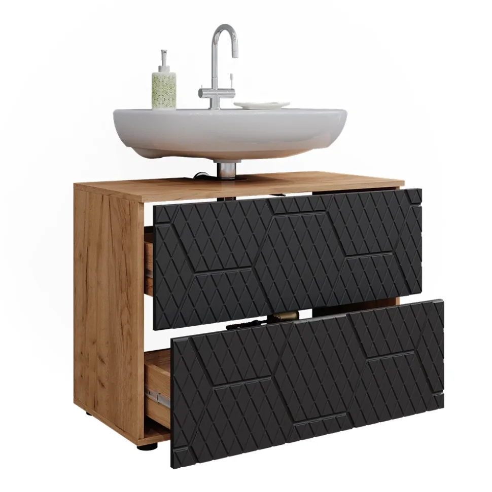 Waschbeckenunterschrank Irma Anthrazit mit Wabenstruktur 80 x 58.6 cm mit 2 Schubladen Vicco
