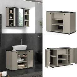 Waschbeckenunterschrank Joli Greige 80 x 59 cm mit 2 Türen Vicco