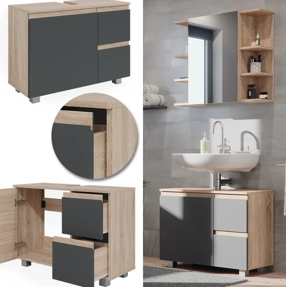 Waschbeckenunterschrank J-Shape Anthrazit 80 x 60.8 cm Vicco