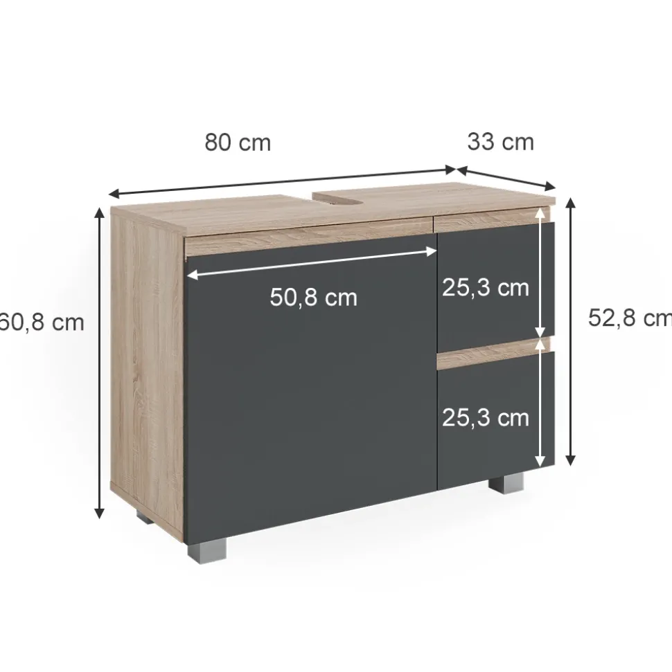 Waschbeckenunterschrank J-Shape Anthrazit 80 x 60.8 cm Vicco