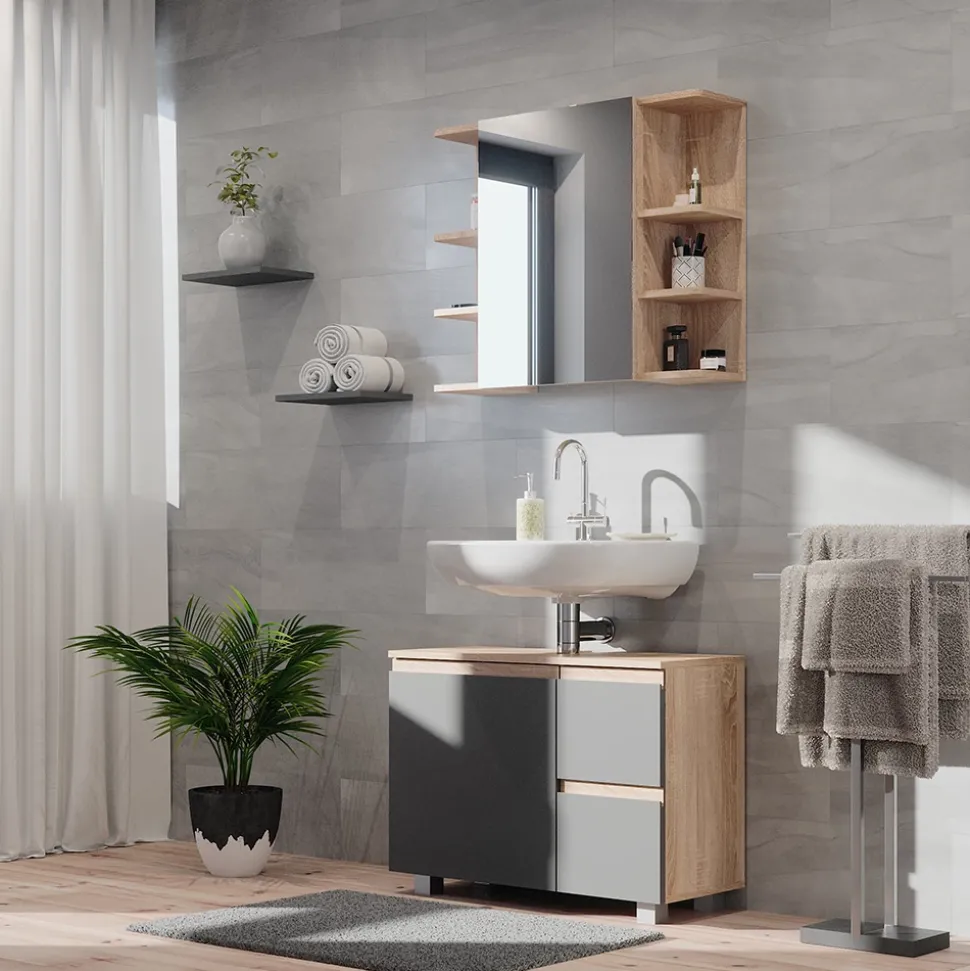 Waschbeckenunterschrank J-Shape Anthrazit 80 x 60.8 cm Vicco