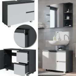 Waschbeckenunterschrank J-Shape Anthrazit/Weiß 80 x 60.8 cm Vicco