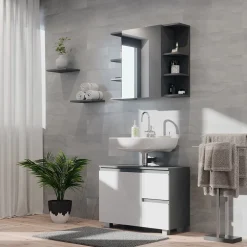 Waschbeckenunterschrank J-Shape Anthrazit/Weiß 80 x 60.8 cm Vicco