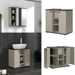 Waschbeckenunterschrank Joli Greige 60 x 59 cm mit 2 Türen Vicco