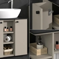 Waschbeckenunterschrank Joli Greige 60 x 59 cm mit 2 Türen Vicco