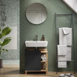 Waschbeckenunterschrank Karen Sonoma/Anthrazit 60 x 65 cm mit Tür und offenen Fächern Vicco