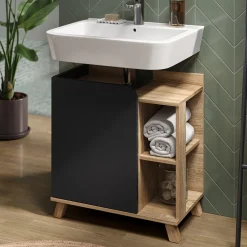 Waschbeckenunterschrank Karen Sonoma/Anthrazit 60 x 65 cm mit Tür und offenen Fächern Vicco