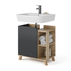 Waschbeckenunterschrank Karen Sonoma/Anthrazit 60 x 65 cm mit Tür und offenen Fächern Vicco