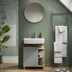 Waschbeckenunterschrank Karen Sonoma/Blau 60 x 65 cm mit Tür und offenen Fächern Vicco