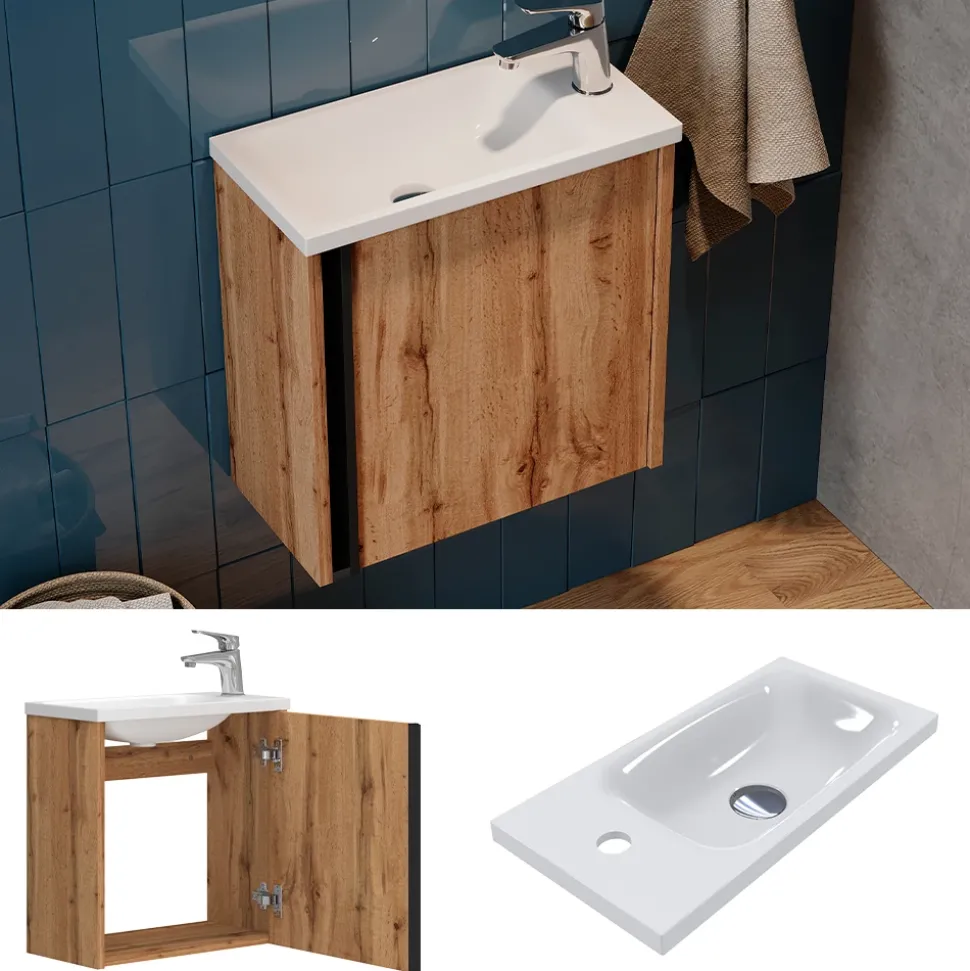 Waschbeckenunterschrank Kleo Goldkraft Eiche 2 Teile Vicco