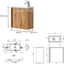 Waschbeckenunterschrank Kleo Goldkraft Eiche 2 Teile Vicco